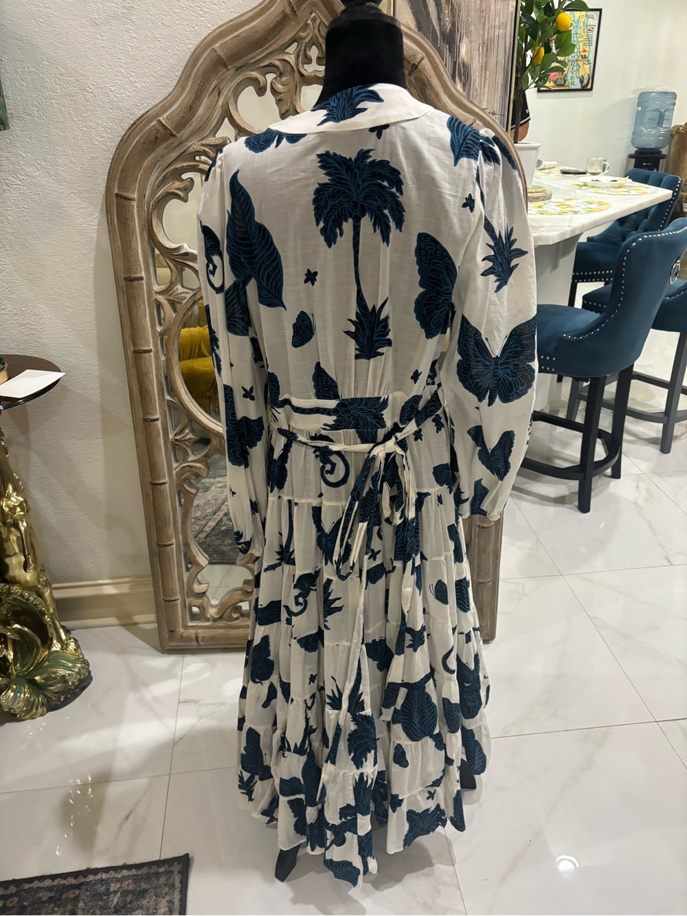 Banana Republic White Maxi Dress with Navy Floral Print - Picture 2 of 3